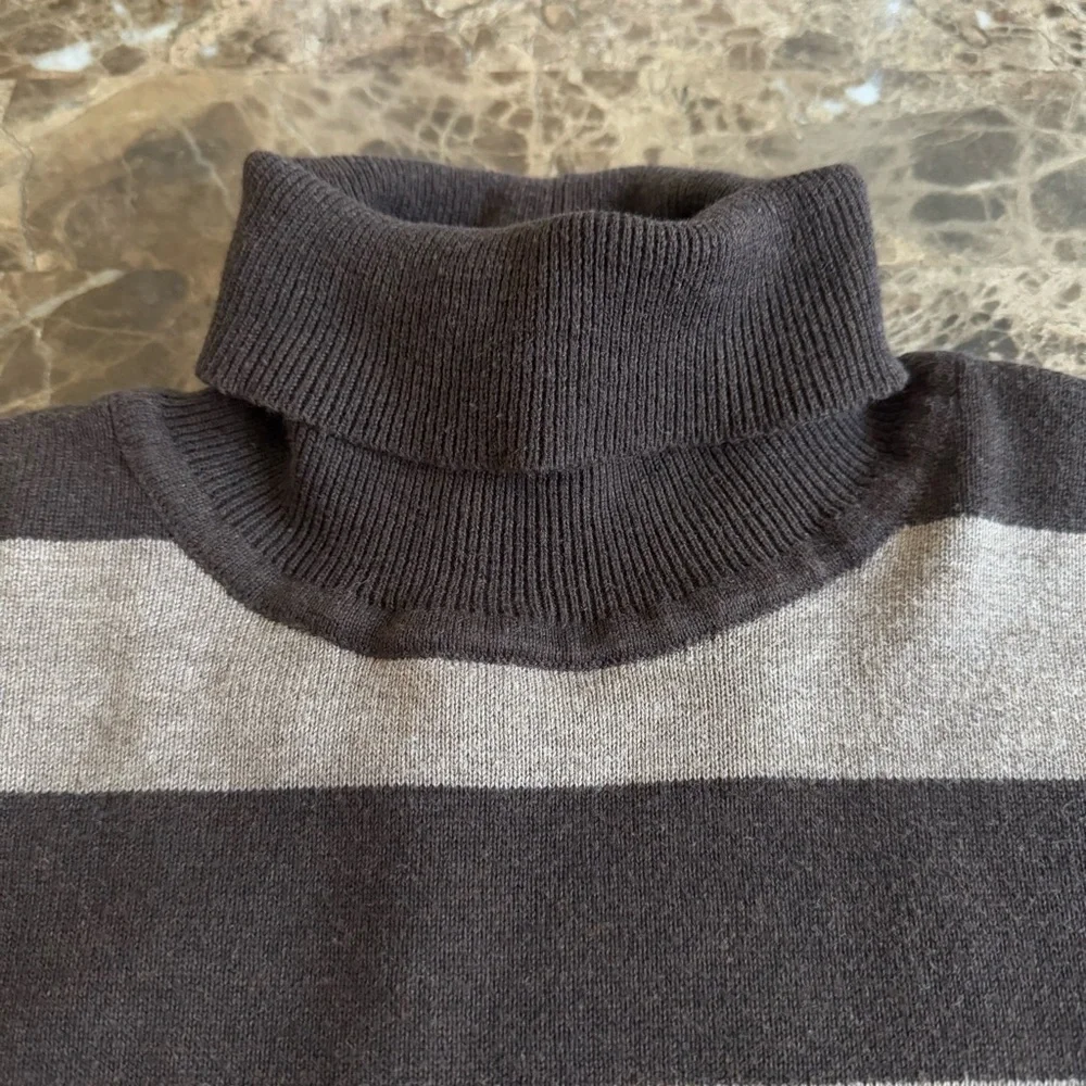 Pria Turtleneck Sweater Size M Brown Tan Striped Long Sleeve Cotton